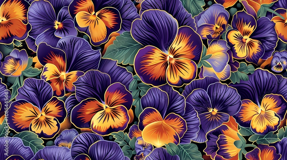 Fototapeta premium Vintage pansy bouquet illustration poster background