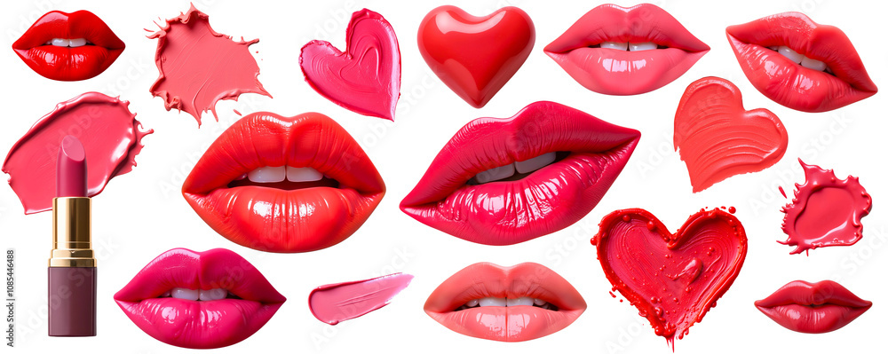 Lipstick Love: A vibrant collection of lipstick shades, hearts, and lip shapes, offering a playful and colorful exploration of beauty and romance. Lipstick Love: A vibrant collection of lipstick shades, hearts, and lip shapes, offering a playful and colorful exploration of beauty and romance.
