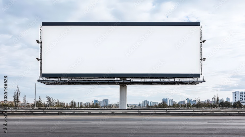 Obraz premium Blank Billboard Overlooking Cityscape and Highway