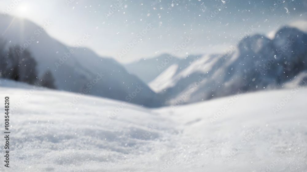 beautiful winter day in a serene snowy landscape background. fresh, untouched snow covers the ground, in the background, snow-covered pine trees create a blurred backdrop beautiful winter day in a serene snowy landscape background. fresh, untouched snow covers the ground, in the background, snow-covered pine trees create a blurred backdrop