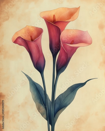 Wallpaper Mural Delicate calla lily flowers on a light background, in vintage style. Torontodigital.ca