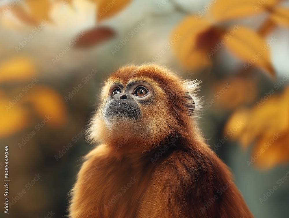 Close up of Titi Monkey, Callicebus species, perched on a tree branch in the wild Close up of Titi Monkey, Callicebus species, perched on a tree branch in the wild