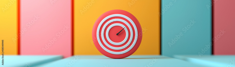 vibrant target clock stands out against colorful backgrounds, symbolizing focus and time management. Its design features concentric circles in red and white, enhancing its visual appeal vibrant target clock stands out against colorful backgrounds, symbolizing focus and time management. Its design features concentric circles in red and white, enhancing its visual appeal
