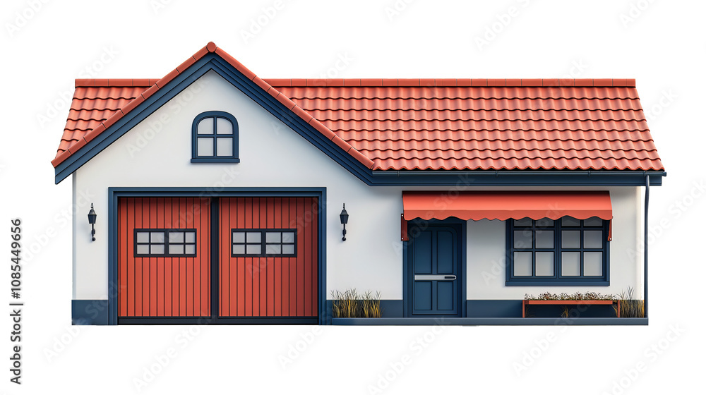 3D Cartoon Style Garage with Roller Door and Red Roof 3D Cartoon Style Garage with Roller Door and Red Roof