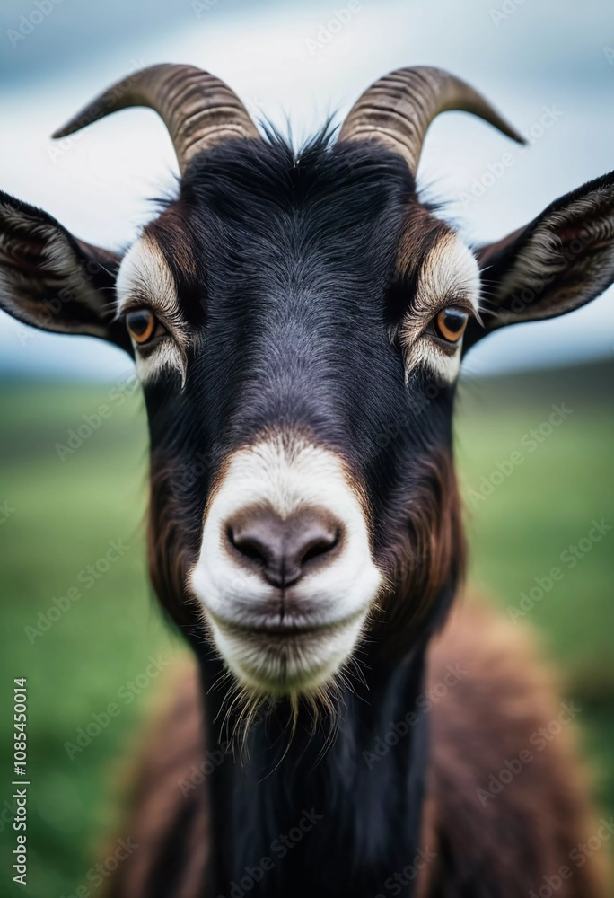 A black and white goat stands in a forest clearing, its curious expression and distinctive horns catching the light. The surrounding greenery enhances the serene atmosphere of the moment. GenerativeAI A black and white goat stands in a forest clearing, its curious expression and distinctive horns catching the light. The surrounding greenery enhances the serene atmosphere of the moment. GenerativeAI
