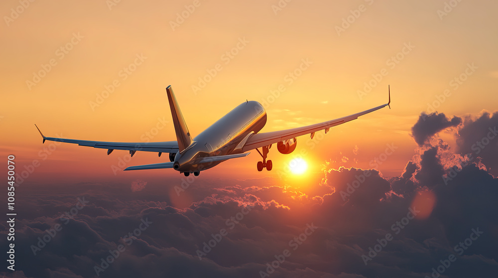 Commercial planes soar in the sea of clouds at dusk Commercial planes soar in the sea of clouds at dusk
