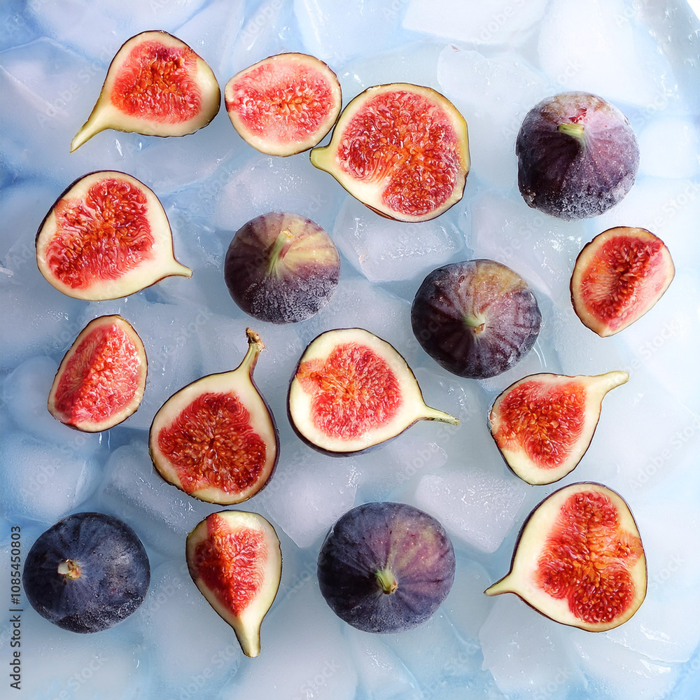 Figs fruit slices on frozen surface Figs fruit slices on frozen surface