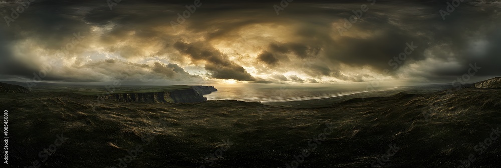 Obraz premium Dramatic Coastal Cliffscape Under a Cloudy Sky