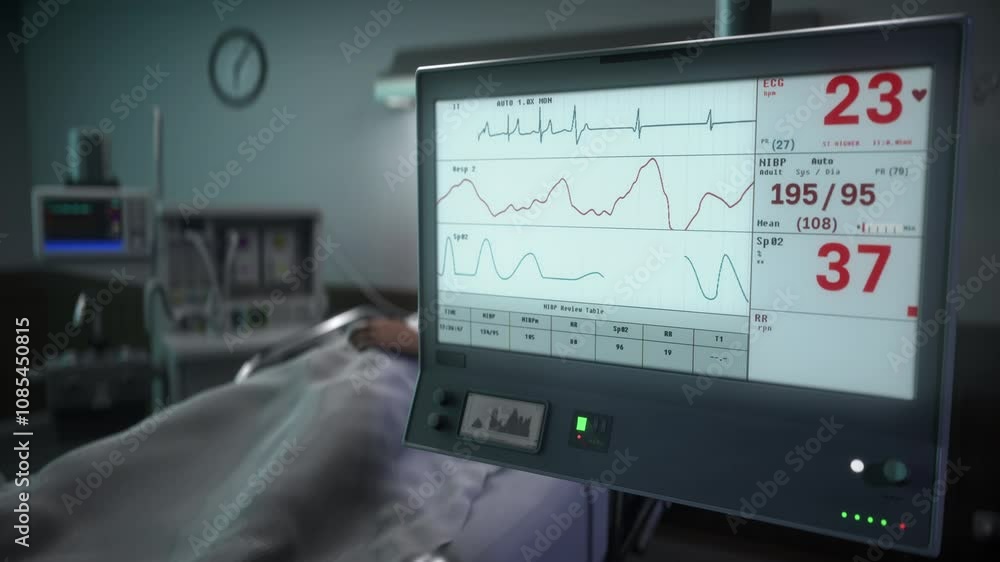 Identifying the rapid decline of the patients pulse in the emergency room. Monitoring system examines the patients pulse in the emergency room. Emergency patients heartbeat is slowing down. Pulse. Identifying the rapid decline of the patients pulse in the emergency room. Monitoring system examines the patients pulse in the emergency room. Emergency patients heartbeat is slowing down. Pulse.