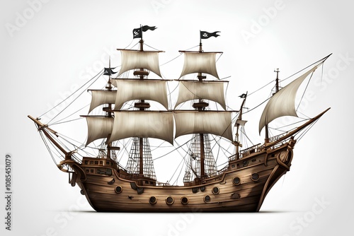 Pirate Ship Concept Design: Detailed Illustration Isolated on White