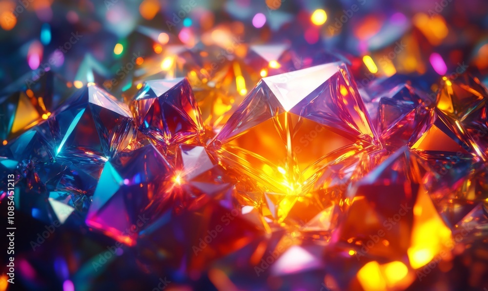 Shiny diamond pattern creates bright presentation backdrop, colorful prism effect on textured wallpaper, holographic light reflections form abstract background Shiny diamond pattern creates bright presentation backdrop, colorful prism effect on textured wallpaper, holographic light reflections form abstract background
