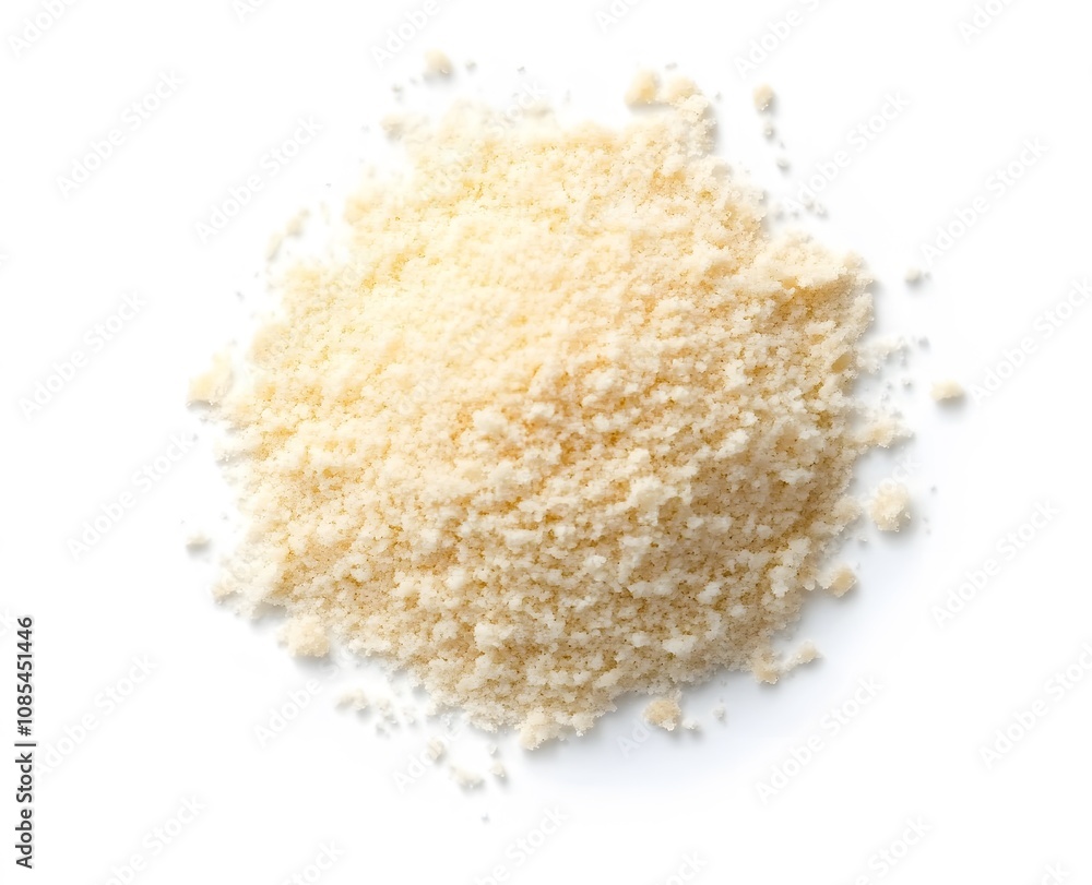 A Pile Of Granulated Almond Flour On White Background A Pile Of Granulated Almond Flour On White Background