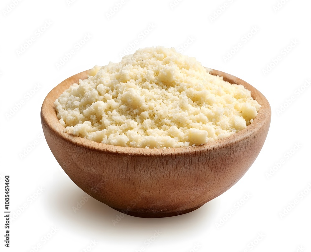 Almond flour in a wooden bowl ready for baking Almond flour in a wooden bowl ready for baking