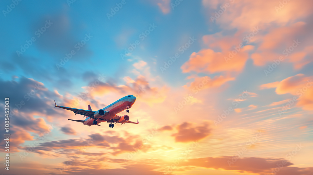 Commercial planes soar in the sea of clouds at dusk Commercial planes soar in the sea of clouds at dusk