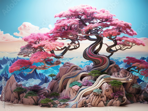 Wonderful Cherry tree hill Ariya 3D art photo