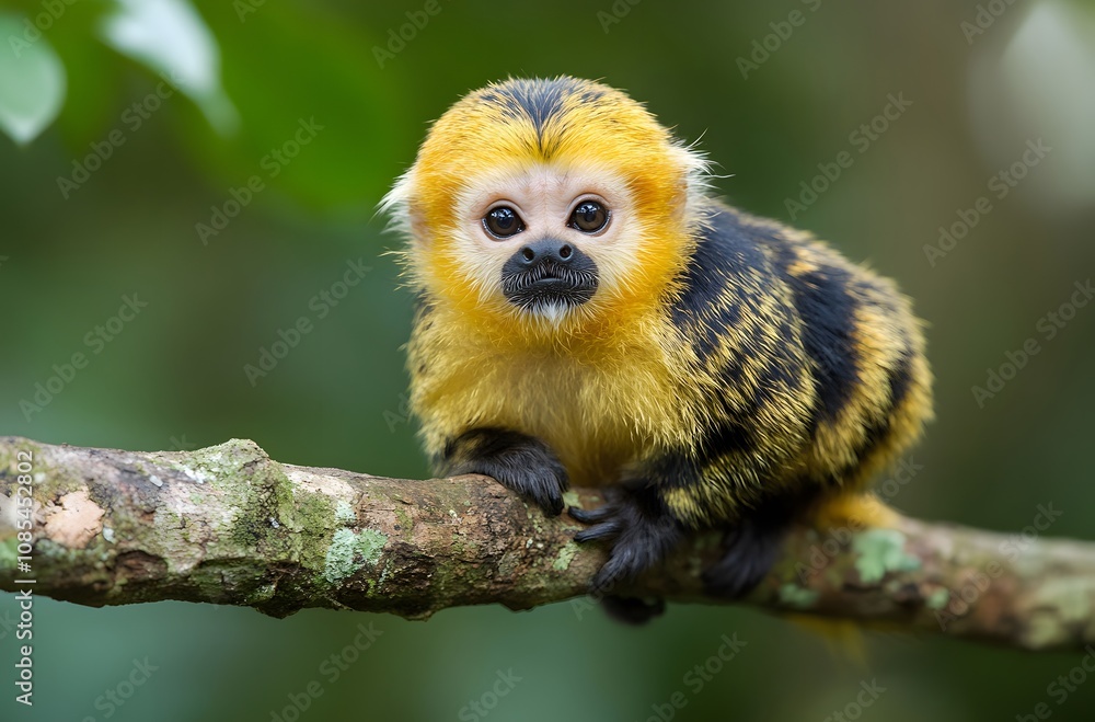 Golden Lion Tamarin Monkey Perched on a Branch Golden Lion Tamarin Monkey Perched on a Branch
