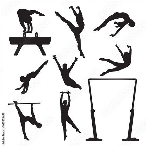 set of vector icon gymnast silhouette	
