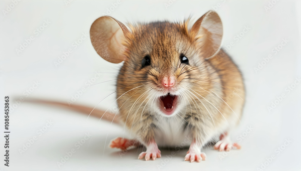 Realistic, happy mouse with an open mouth, isolated on a white background Realistic, happy mouse with an open mouth, isolated on a white background