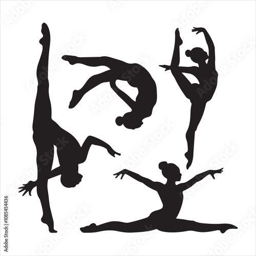 set of vector icon gymnast silhouette	
