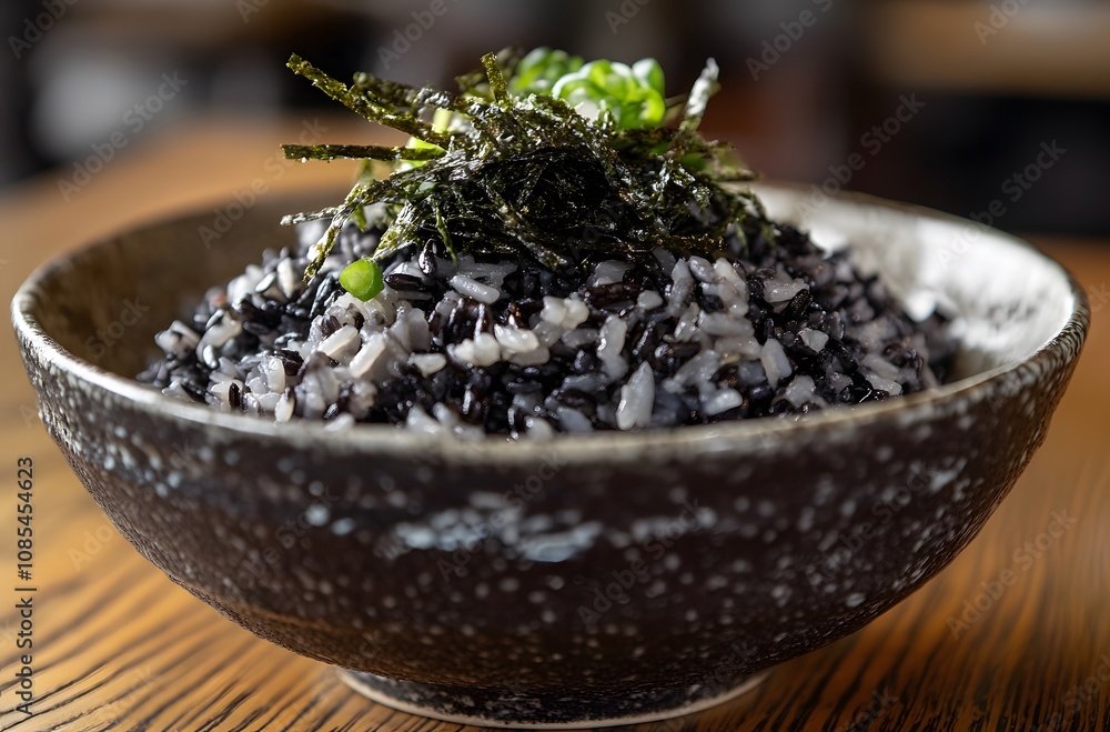 Delicious Black Rice Bowl Topped With Seaweed Delicious Black Rice Bowl Topped With Seaweed
