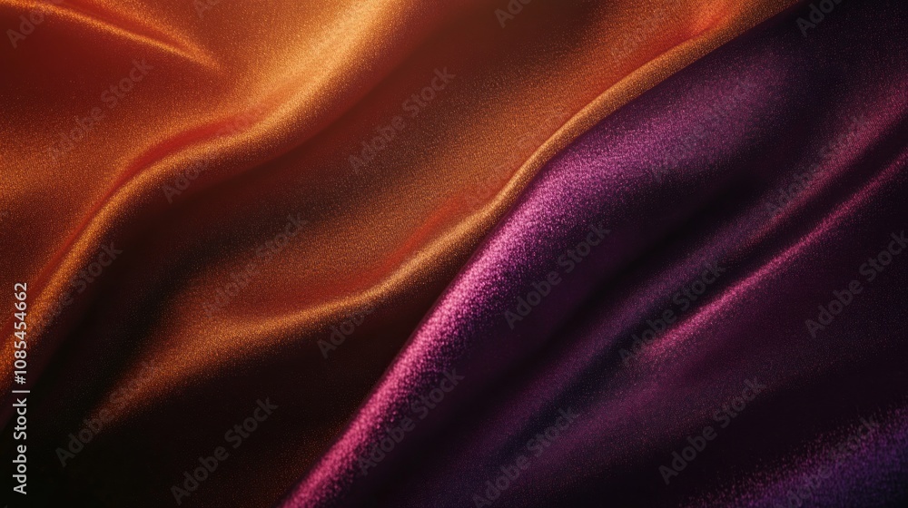 Fototapeta premium A close up of a purple and orange fabric with a shiny, glittery texture