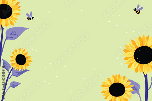 Vibrant vector background featuring a field of sunflowers, ideal for summer designs,  with detailed sunflower illustrations and a sunny yellow color palette.