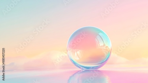 A single soap bubble floating in the air colorful gradient background