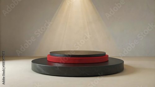 Red Podium with Spotlight: A Simple Design Ideal for Branding and Product Display