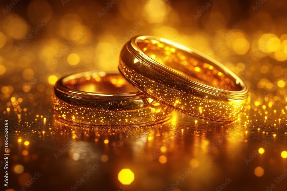 Celebrate your Anniversary with Radiant Joy Two intertwined golden rings, sparkling against a luxurious golden bokeh background, symbolize everlasting love, commitment, and the cherished memories of Celebrate your Anniversary with Radiant Joy Two intertwined golden rings, sparkling against a luxurious golden bokeh background, symbolize everlasting love, commitment, and the cherished memories of