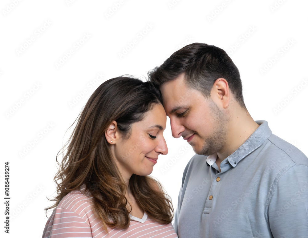 Romantic Couple Embracing with Foreheads Touching to Show Love. Cut out. Romantic Couple Embracing with Foreheads Touching to Show Love. Cut out.