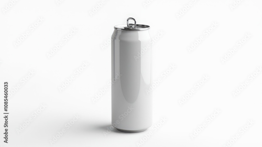Realistic soda can mockup showcasing a smooth aluminum surface, subtle shadows, and a detailed opening, isolated on a clean background.