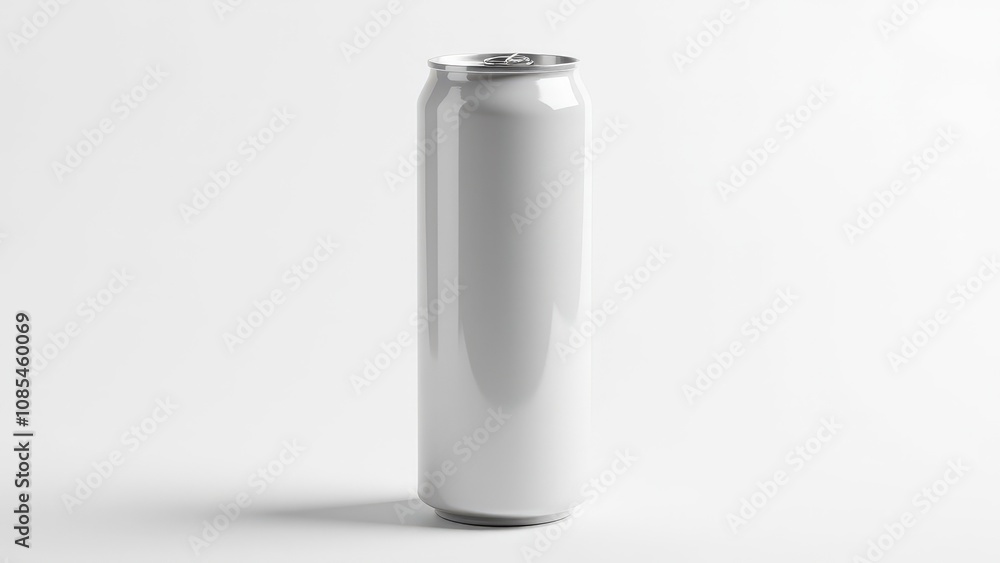 Aluminum soda can mockup with a blank metallic finish and reflective surface, ideal for branding and label design on a white background. Aluminum soda can mockup with a blank metallic finish and reflective surface, ideal for branding and label design on a white background.