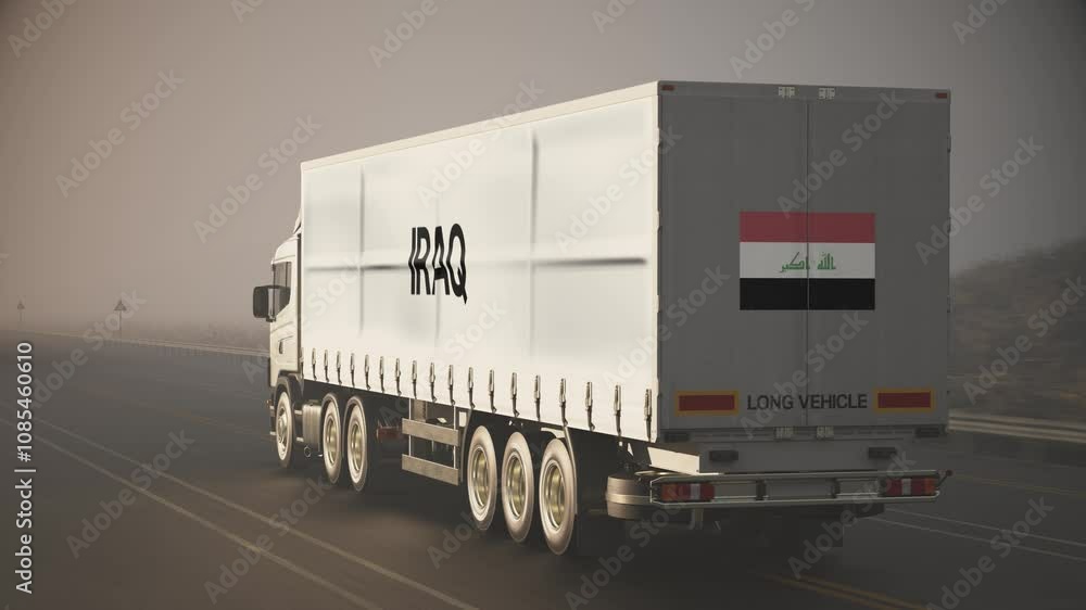 Logistics and Transportation Truck Lorry with Flag and Text on Trailer Iraq Logistics and Transportation Truck Lorry with Flag and Text on Trailer Iraq
