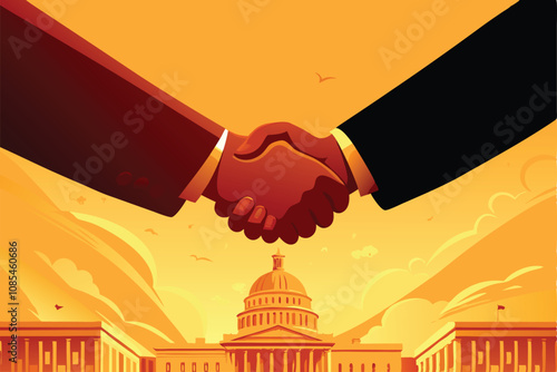 Create a vector illustration of a handshake against a clean, abstract background, suitable for business presentations.  Focus on a strong, professional handshake.