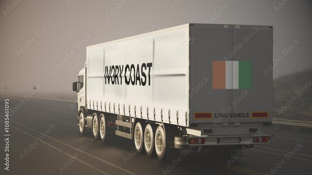 Logistics and Transportation Truck Lorry with Flag and Text on Trailer Ivory Coast Logistics and Transportation Truck Lorry with Flag and Text on Trailer Ivory Coast