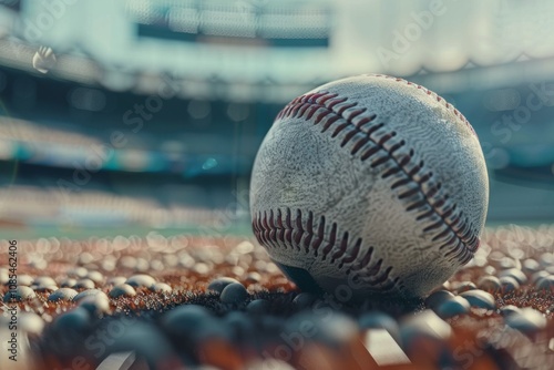 Close-up baseball on the infield, sport concept. Neural network ai generated art photo