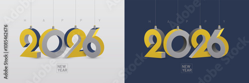 Minimalist hanging 3D number of 2026 for New Year concept. 2026 New Year celebration