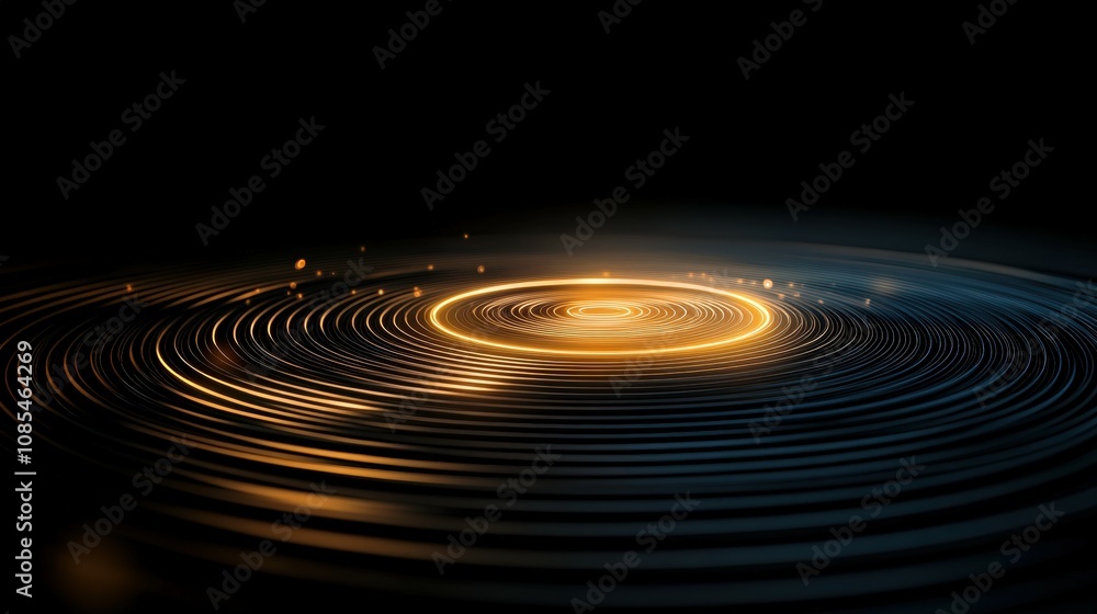 A glowing digital vortex with soundwaves spiraling outward into infinity A glowing digital vortex with soundwaves spiraling outward into infinity