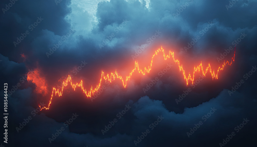 A vibrant, glowing graph line emerges from dark stormy clouds, symbolizing rising trends against a dramatic backdrop. A vibrant, glowing graph line emerges from dark stormy clouds, symbolizing rising trends against a dramatic backdrop.