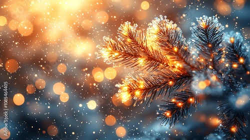 Wallpaper Mural Close-Up Shot of Snow-Covered Pine Tree Branches with Warm Lights Against a Bokeh Background, Perfect for Winter and Holiday Themes Torontodigital.ca