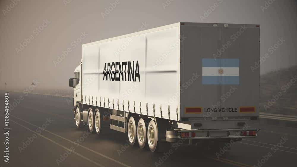 Logistics and Transportation Truck Lorry with Flag and Text on Trailer Argentina