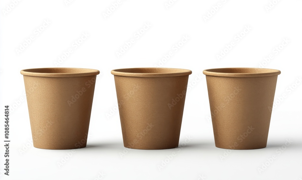 A blank packaging kraft paper cup designed for ecology product presentation, isolated on a white background for mock-up purposes A blank packaging kraft paper cup designed for ecology product presentation, isolated on a white background for mock-up purposes