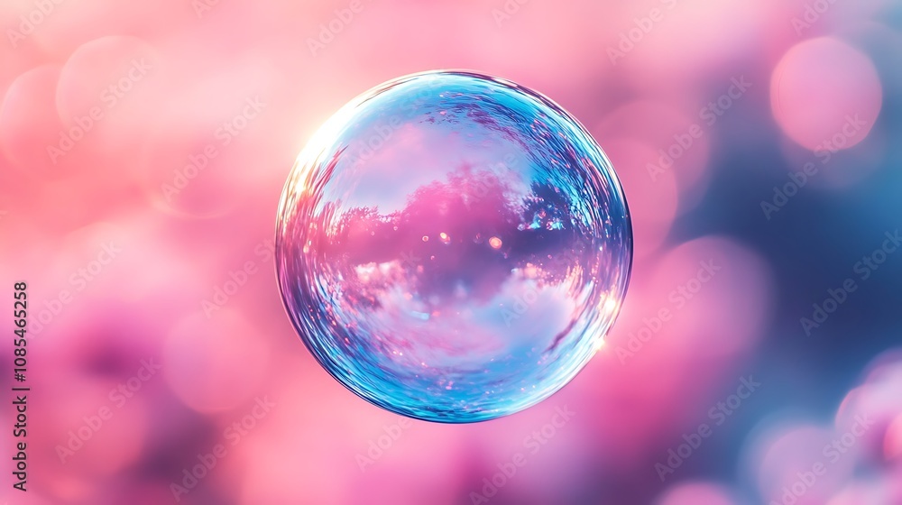 A single soap bubble floating in the air colorful gradient background A single soap bubble floating in the air colorful gradient background