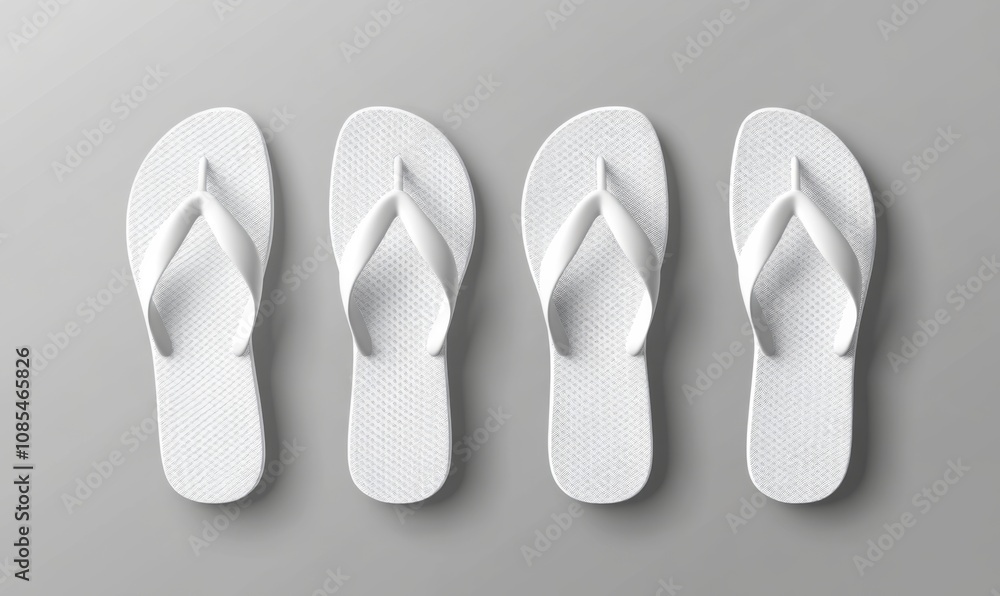 Realistic 3D vector illustration of white blank flip flop set, suitable for advertisement, logo print, and mockup purposes