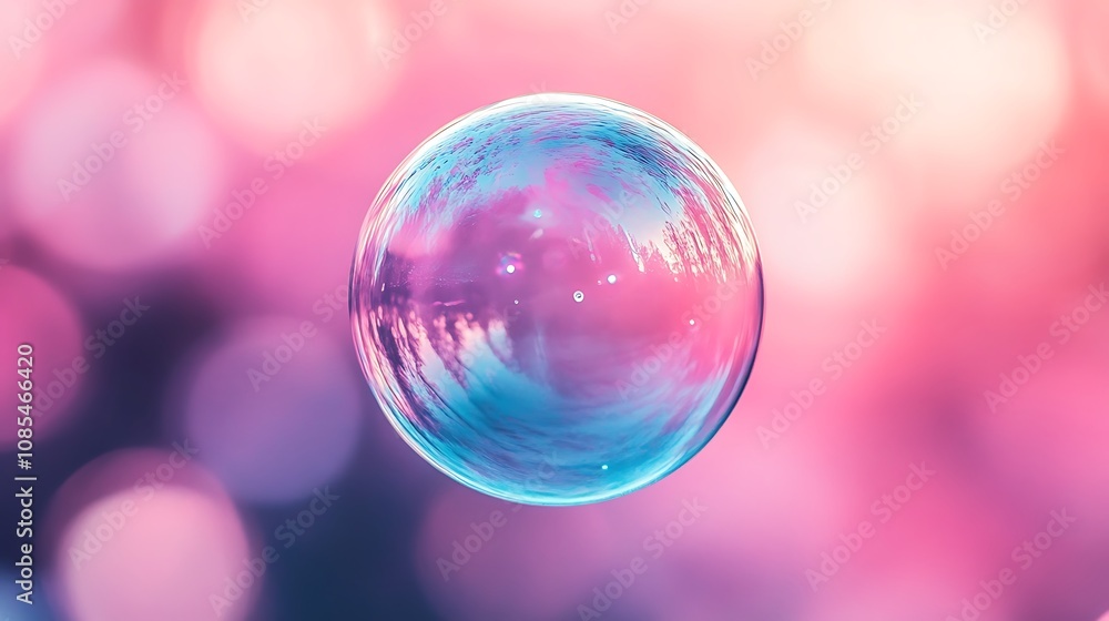 A single soap bubble floating in the air colorful gradient background A single soap bubble floating in the air colorful gradient background