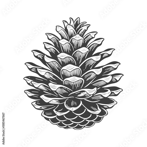 Drawn pine cone on white background. Fir cone. Symbol, design element