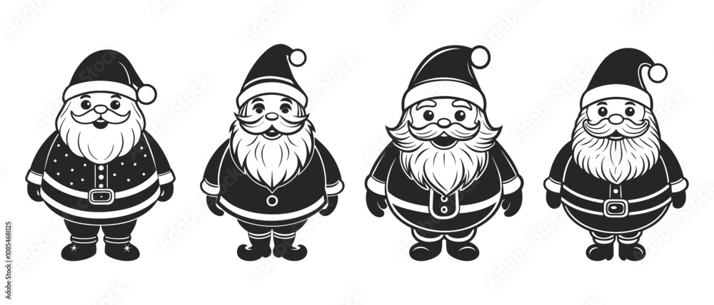 Cute set of Santa Claus silhouettes. Christmas holiday design template. Illustration Cute set of Santa Claus silhouettes. Christmas holiday design template. Illustration
