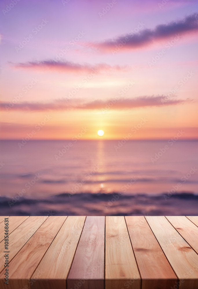 wooden empty board with beautiful calm pastel colours sunset over the ocean wooden empty board with beautiful calm pastel colours sunset over the ocean