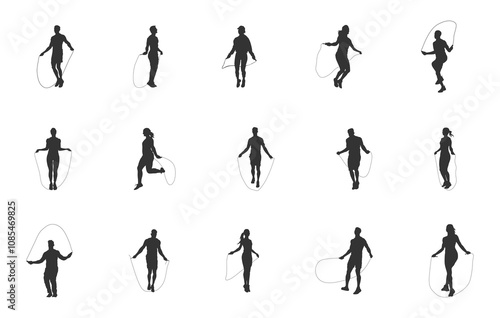 Jumping rope svg, Jumping rope silhouette, Jump rope skipping silhouette, Jump rope skipping svg, Jumping rope vector bundle.