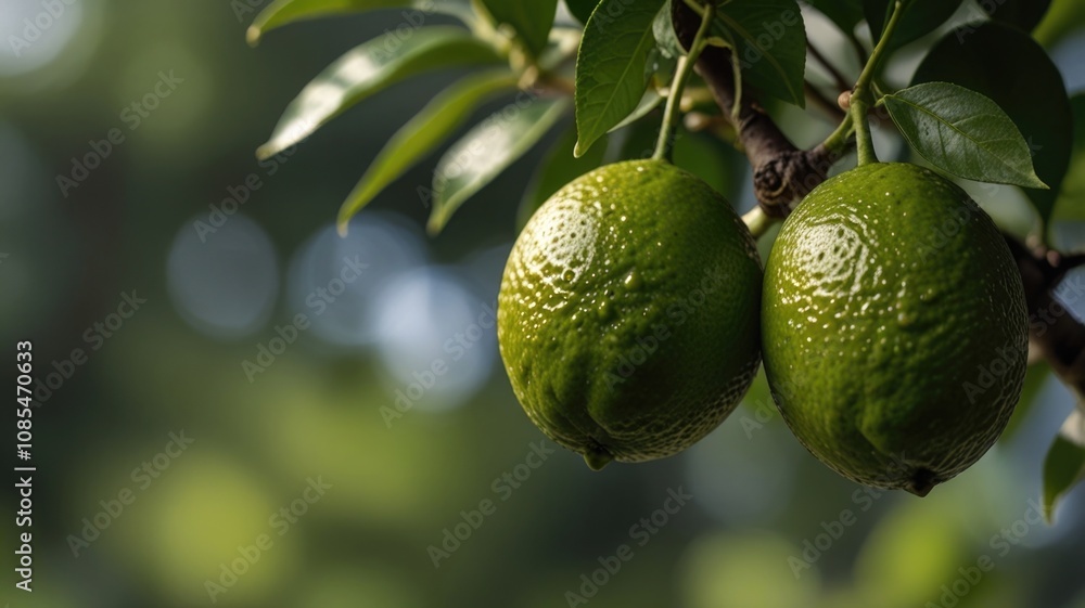 Fresh ripe lime hanging on a tree branch Fresh ripe lime hanging on a tree branch